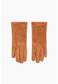 MOODO - Rękawiczki z dżetami brązowe. Kolor: brązowy. Materiał: poliester #1