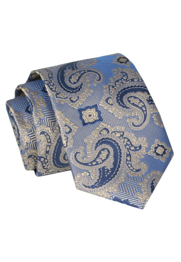 Alties - Krawat - ALTIES - Niebiesko-Beżowy, Duży Wzór. Kolor: niebieski, brązowy, wielokolorowy, beżowy. Materiał: tkanina. Styl: elegancki, wizytowy