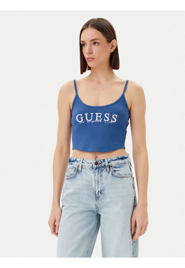Guess Top V5GP16 K8RT2 Niebieski Regular Fit. Kolor: niebieski. Materiał: wiskoza