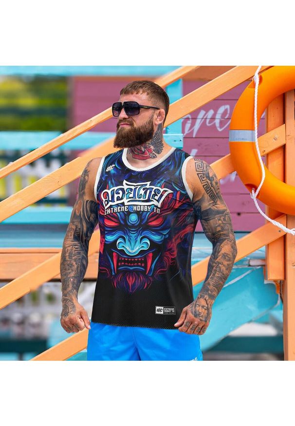 Koszulka koszykarska na ramiączkach męska EXTREME HOBBY DEVIL. Kolor: czarny. Materiał: poliester, elastan. Długość rękawa: na ramiączkach. Sport: fitness, koszykówka