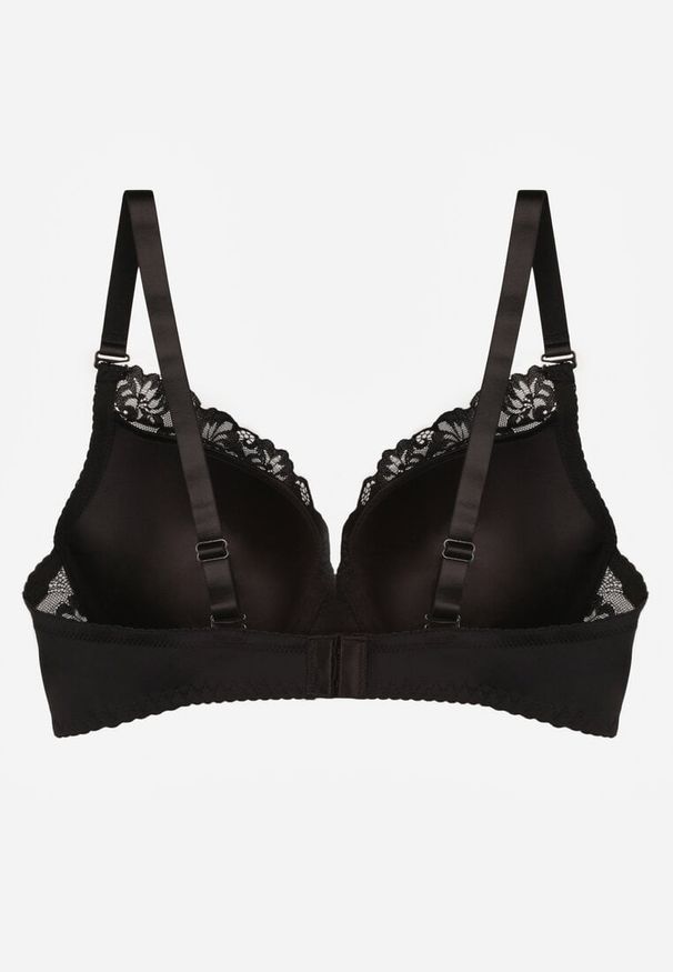 Born2be - Czarny Klasyczny Biustonosz Zdobiony Koronką Idarodia. Kolor: czarny. Materiał: koronka. Wzór: aplikacja, koronka