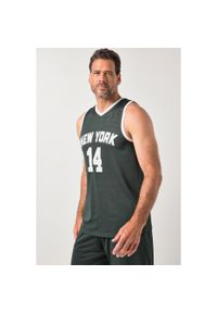 JAY-PI - Męska Tank top siateczkowy fitness nadruk na piersi szybkoschnący. Kolekcja: plus size. Kolor: zielony. Materiał: poliester, materiał. Wzór: nadruk. Sport: fitness #1