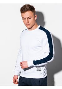Ombre Clothing - Bluza męska bez kaptura - biała B1081 - XXL. Typ kołnierza: bez kaptura. Kolor: biały. Materiał: poliester, bawełna. Wzór: aplikacja
