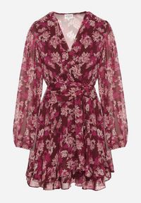 Born2be - Bordowa Kopertowa Sukienka w Kwiaty z Bufiastymi Rękawami Zavea. Okazja: na co dzień, na randkę. Typ kołnierza: dekolt w serek. Kolor: czerwony. Materiał: poliester. Wzór: kwiaty. Typ sukienki: kopertowe. Styl: casual, elegancki #4