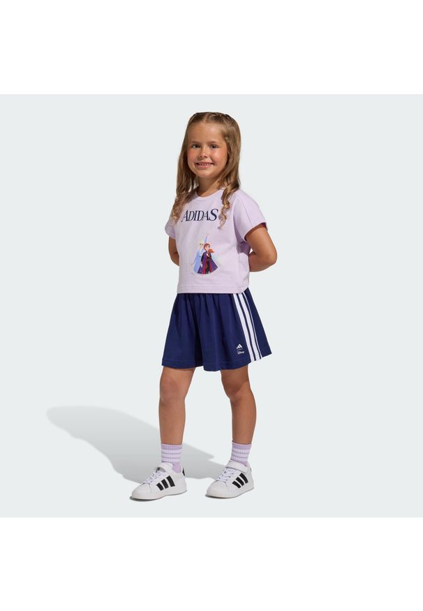 Zestaw Koszulek Adidas Disney Frozen. Okazja: na uczelnię. Kolor: fioletowy, różowy, niebieski, wielokolorowy. Materiał: dresówka. Wzór: motyw z bajki. Styl: sportowy