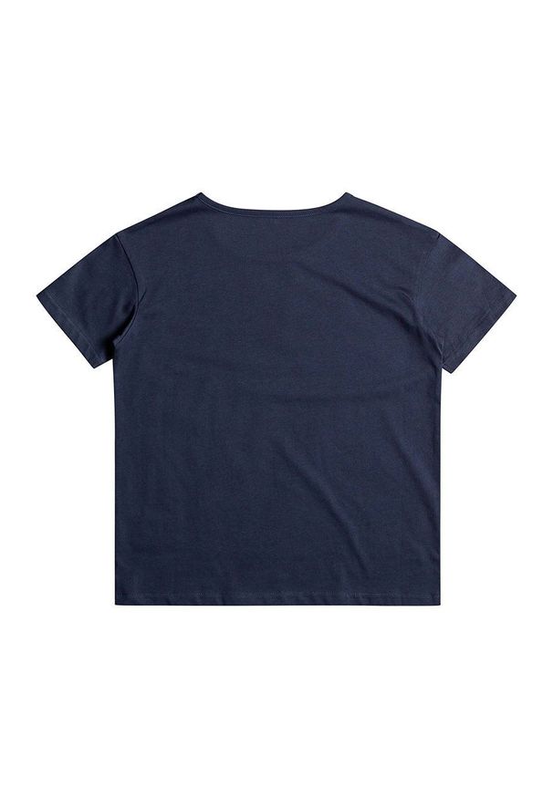 Roxy t-shirt bawełniany dziecięcy kolor granatowy. Okazja: na co dzień. Kolor: niebieski. Materiał: bawełna. Wzór: nadruk. Styl: casual