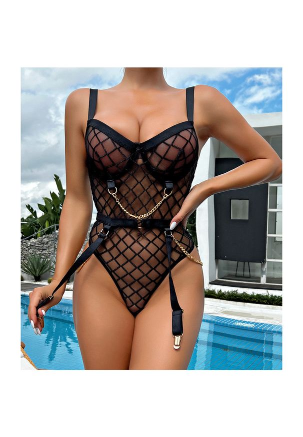 Intica - Body damskie z geometrycznym wzorem na ramiączkach Zoe. Kolor: czerwony. Materiał: materiał. Długość: krótkie. Wzór: geometria