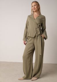Born2be - Zielone Wiskozowe Spodnie z Szeroką Nogawką i Wiązaniem w Talii Terisanna. Okazja: na co dzień. Kolor: zielony. Materiał: wiskoza. Styl: casual, elegancki, klasyczny #8