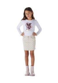 Guess spódnica jeansowa dziecięca kolor beżowy mini prosta. Okazja: na co dzień. Kolor: beżowy. Materiał: jeans. Styl: casual