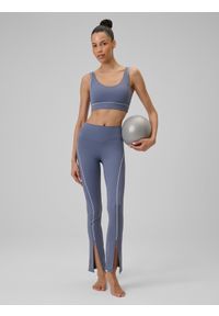 4f - 4F Legginsy do jogi szybkoschnące damskie - niebieskie S. Stan: podwyższony. Kolor: niebieski. Materiał: materiał. Długość: długie. Sport: joga i pilates #1