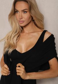 Renee - Czarny Komplet z Dzianiny Sukienka bez Rękawów i Półgolf Nietoperz Isabeline. Kolor: czarny. Materiał: dzianina #4