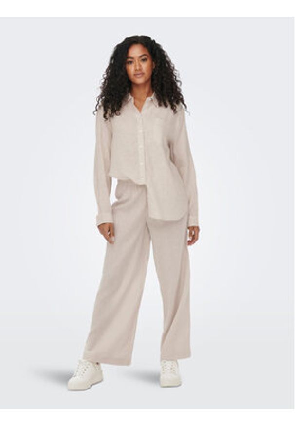 only - ONLY Koszula 15259585 Beżowy Regular Fit. Kolor: beżowy. Materiał: len, wiskoza