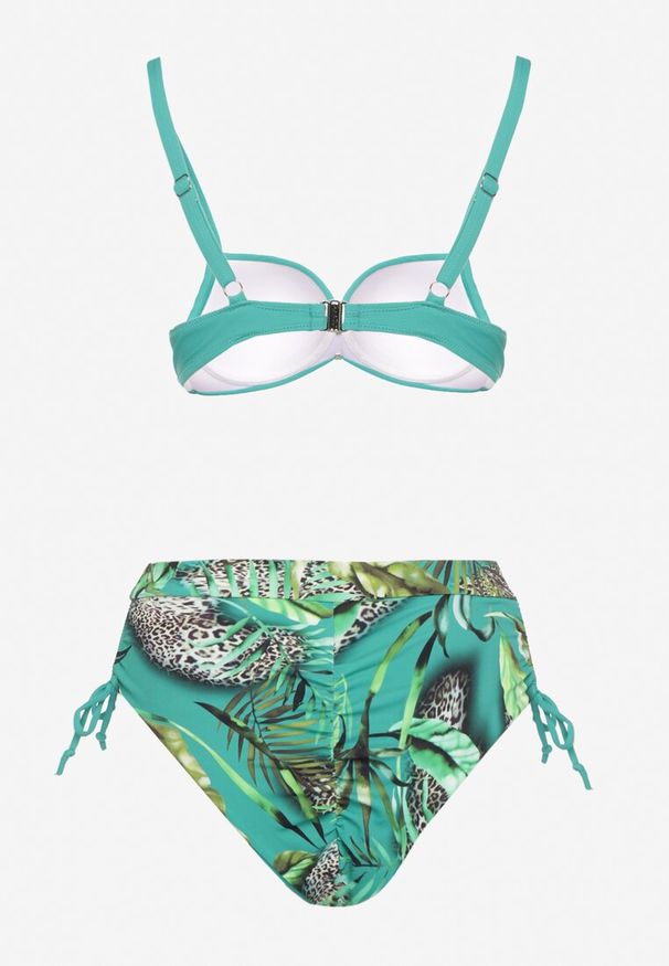 Renee - Ciemnozielone Bikini z Motywem Roślinnym Biustonosz i Majtki Figi ze Ściągaczami Sadorene. Kolor: zielony. Wzór: aplikacja