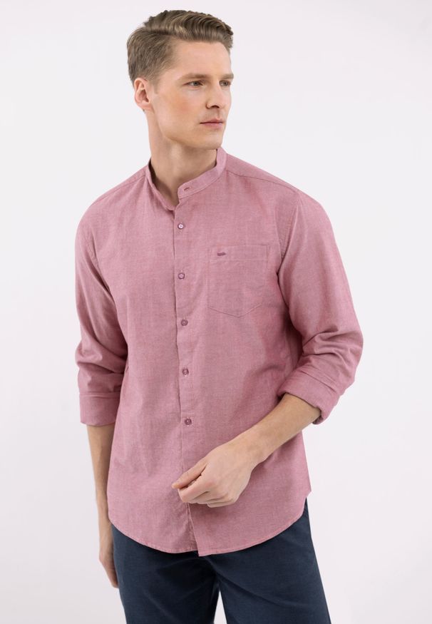 Volcano - Koszula ze stójką, Slim Fit, K‑LANGE. Typ kołnierza: kołnierzyk stójkowy. Kolor: różowy. Materiał: włókno, materiał, bawełna. Wzór: gładki, bez wzorów. Styl: klasyczny