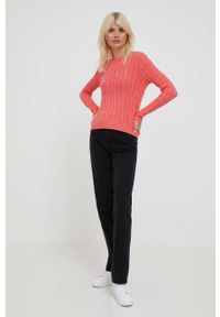 Polo Ralph Lauren sweter bawełniany kolor pomarańczowy. Typ kołnierza: polo. Kolor: pomarańczowy. Materiał: bawełna. Długość rękawa: długi rękaw. Długość: długie. Wzór: ze splotem. Styl: klasyczny #3