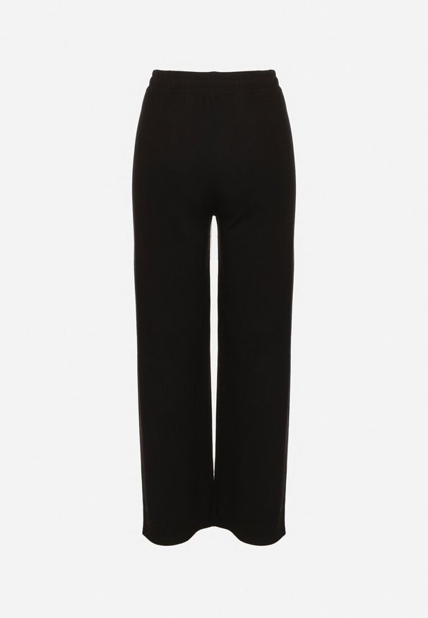 Born2be - Czarne Szerokie Spodnie z Gumką w Pasie i Wysokim Stanem Mefita. Okazja: do pracy, na spotkanie biznesowe. Stan: podwyższony. Kolor: czarny. Styl: klasyczny, biznesowy