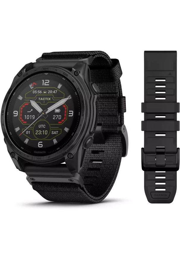 GARMIN - Zegarek sportowy Garmin Tactix 8 Solar Czarny (010-03407-01). Kolor: czarny. Styl: sportowy