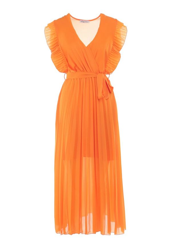 Born2be - Pomarańczowa Sukienka Aereira. Okazja: na ślub cywilny, na wesele. Kolor: pomarańczowy. Materiał: tkanina, materiał. Długość rękawa: bez rękawów. Typ sukienki: kopertowe. Styl: glamour. Długość: maxi