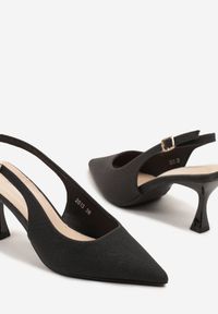 Born2be - Czarne Brokatowe Sandały na Obcasie Typu Klepsydra z Noskiem w Szpic Rensira. Okazja: na co dzień. Kolor: czarny. Materiał: jeans. Obcas: na obcasie. Styl: wizytowy, casual, elegancki. Wysokość obcasa: średni #2