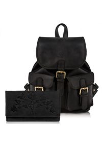 Zestaw damski skórzany PAOLO PERUZZI ZZ-06 czarny plecak i portfel. Kolor: czarny. Materiał: skóra. Styl: vintage, klasyczny, elegancki, retro #1