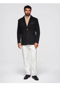 Ombre Clothing - Dzianinowa marynarka męska o dopasowany kroju - czarna V5 - Rozmiar: XL. Okazja: na spotkanie biznesowe, do pracy, na co dzień. Kolor: czarny. Materiał: dzianina. Styl: klasyczny, biznesowy, casual, elegancki