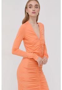Patrizia Pepe Sukienka kolor pomarańczowy midi dopasowana. Kolor: pomarańczowy. Materiał: dzianina, wiskoza. Długość rękawa: długi rękaw. Wzór: gładki. Typ sukienki: dopasowane. Długość: midi #3