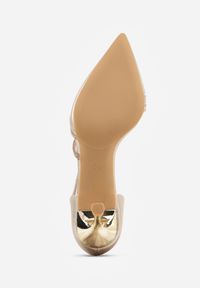 Born2be - Złote Eleganckie Szpilki VICES Zdobione Paskami z Cyrkoniami Thalasura. Okazja: na wesele, na ślub cywilny. Zapięcie: pasek. Kolor: złoty. Wzór: aplikacja. Obcas: na szpilce. Styl: elegancki #9