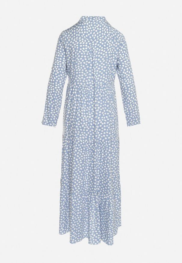 Born2be - Jasnoniebieska Koszulowa Sukienka Bawełniana Maxi w Kropki o Rozkloszowanym Kroju Lirtia. Kolor: niebieski. Materiał: bawełna. Wzór: kropki. Typ sukienki: koszulowe. Długość: maxi