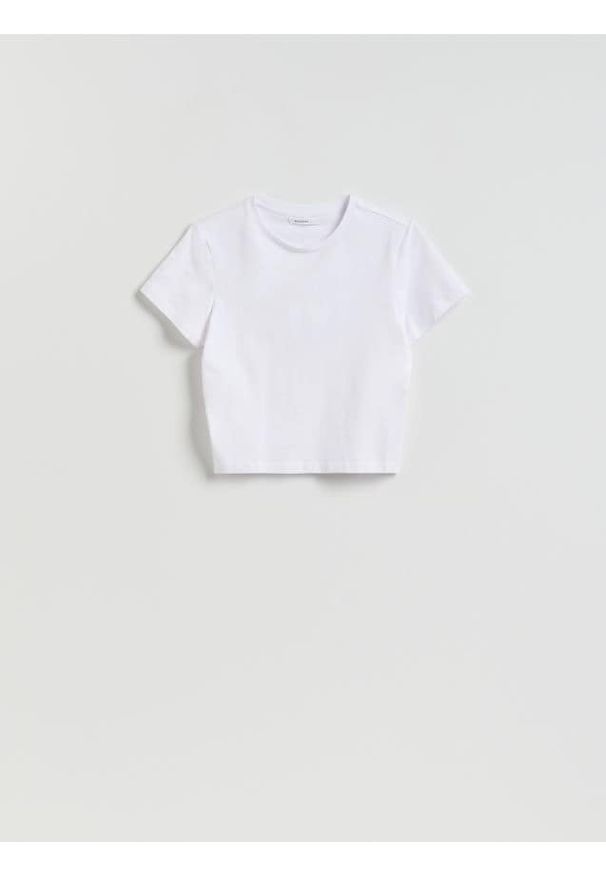 Reserved - Bawełniany t-shirt - biały. Kolor: biały. Materiał: bawełna. Długość: krótkie