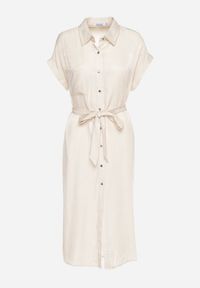 Born2be - Beżowa Sukienka Koszulowa Zapinana na Guziki z Rozcięciem Wiązana Materiałowym Paskiem Nestari. Typ kołnierza: dekolt w kształcie V. Kolor: beżowy. Materiał: materiał. Długość rękawa: krótki rękaw. Typ sukienki: koszulowe. Styl: elegancki #6