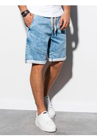 Ombre Clothing - Krótkie spodenki męskie jeansowe W219 - jasny jeans - L. Materiał: jeans. Długość: krótkie. Wzór: aplikacja #3