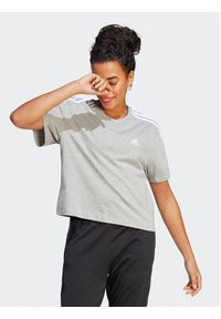 Adidas - adidas T-Shirt Essentials 3-Stripes Single Jersey Crop Top HR4916 Szary Loose Fit. Kolor: szary. Materiał: bawełna #5