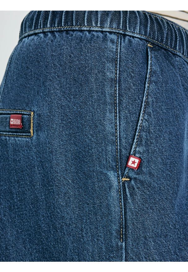 Big-Star - Jeansy damskie wide z pasem na gumkę niebieskie Suzie 387. Stan: podwyższony. Kolor: niebieski. Wzór: jednolity. Styl: elegancki