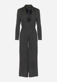 Born2be - Ciemnoszary Garniturowy Kombinezon z Wiskozą z Szerokimi Nogawkami i Zapięciem na Guziki Avaline. Okazja: na spotkanie biznesowe. Kolor: szary. Materiał: wiskoza. Styl: biznesowy, elegancki, sportowy, klasyczny #3