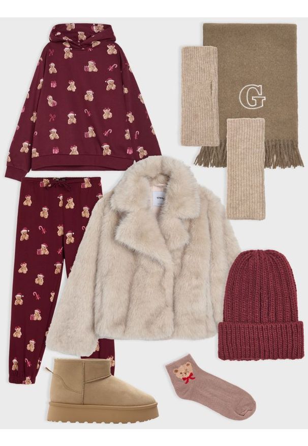 Sinsay - Bluza hoodie ze wzorem - bordowy. Kolor: czerwony