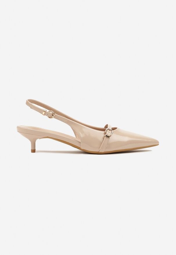Renee - Ciemnobeżowe Sandały Vices Slingback na Obcasie z Cienkim Paskiem na Nosku Elozira. Okazja: na co dzień. Zapięcie: pasek. Kolor: beżowy. Materiał: len. Sezon: lato. Obcas: na obcasie. Styl: elegancki, casual. Wysokość obcasa: średni