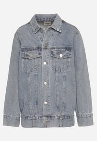 Born2be - Niebieska Kurtka Jeansowa o Klasycznym Kroju Anlarra. Okazja: na co dzień. Kolor: niebieski. Materiał: jeans. Wzór: grochy. Styl: klasyczny #3