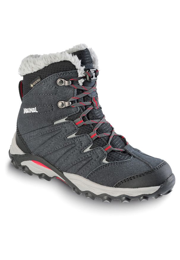 Buty zimowe dziecięce MEINDL Calgary Junior GTX, z membraną Gore-Tex. Kolor: szary. Technologia: Gore-Tex. Sezon: zima