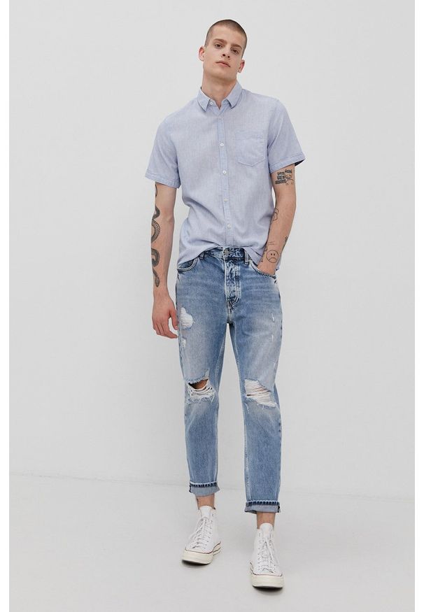 Tom Tailor - Koszula bawełniana. Typ kołnierza: kołnierzyk klasyczny. Kolor: niebieski. Materiał: bawełna. Styl: klasyczny