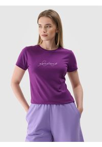 4f - T-shirt slim z nadrukiem damski - fioletowy. Okazja: na co dzień. Kolor: fioletowy. Materiał: materiał, dzianina, jersey. Wzór: nadruk. Styl: casual, klasyczny, sportowy #1