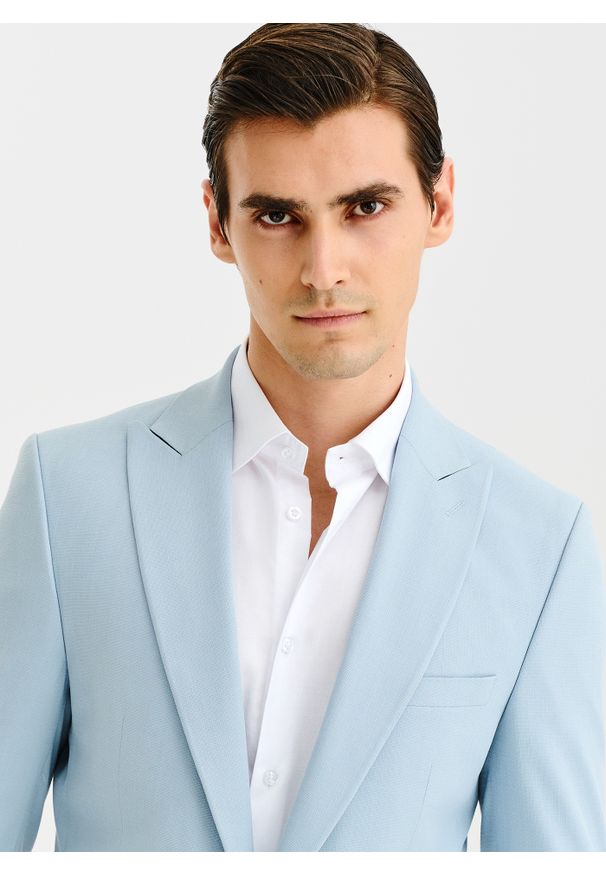 Pako Lorente - PAKO LORENTE - Błękitna marynarka garniturowa. Kolor: niebieski. Materiał: wiskoza, elastan, bawełna. Wzór: gładki