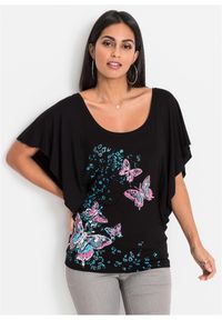 bonprix - Shirt. Kolor: czarny. Długość: krótkie. Wzór: gładki, nadruk. Styl: elegancki #1