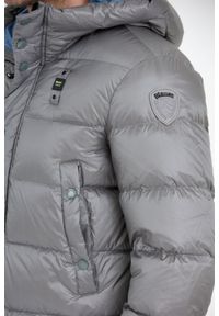 Blauer USA - BLAUER Stalowa puchowa kurtka męska Tracy z kapturem, Rozmiar L. Typ kołnierza: kaptur. Kolor: srebrny. Materiał: puch #4