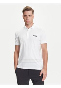 BOSS Polo Check 50545692 Biały Slim Fit. Typ kołnierza: polo. Kolor: biały. Materiał: syntetyk