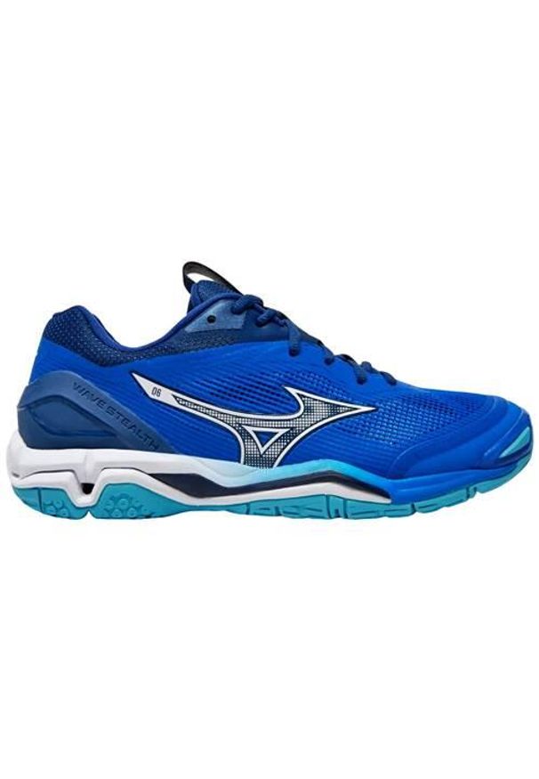 Buty do piłki ręcznej męskie Mizuno Wave Stealth 6. Kolor: niebieski, wielokolorowy, biały. Materiał: syntetyk, materiał. Szerokość cholewki: normalna. Model: Mizuno Wave. Sport: piłka ręczna