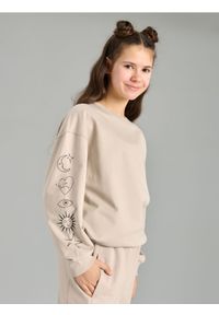 Sinsay - Bluza - beżowy. Kolor: beżowy. Materiał: dresówka. Wzór: napisy