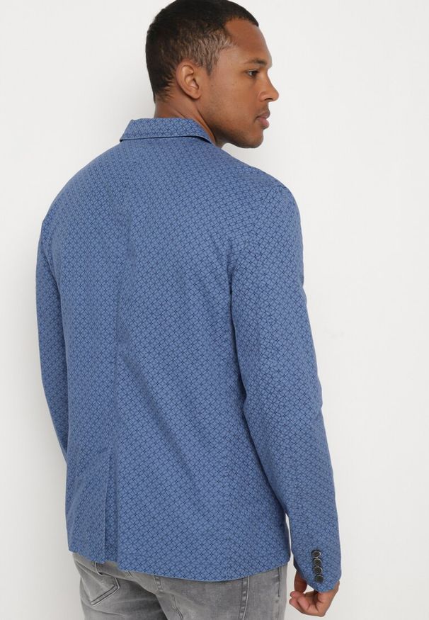 Born2be - Granatowa Bawełniana Marynarka Jednorzędowa z Guzikami Atriona. Okazja: na co dzień. Kolor: niebieski. Materiał: bawełna. Styl: casual