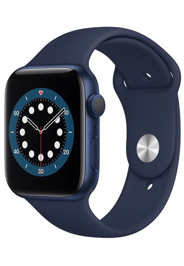 APPLE - Apple smartwatch Watch Series 6, 44mm Blue Aluminium Case with Deep Navy Sport Band (M00J3HC/A). Rodzaj zegarka: smartwatch. Kolor: niebieski. Styl: sportowy