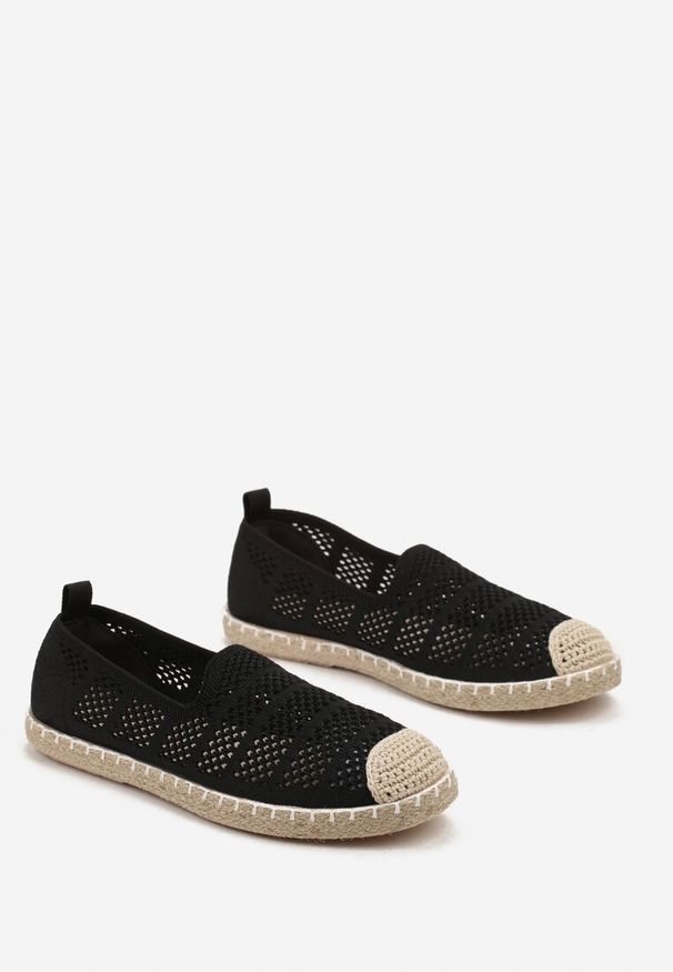 Born2be - Czarne Espadryle z Ażurowej Siateczki Ozdobione Plecionką Lanivesa. Okazja: na spacer. Kolor: czarny. Materiał: materiał. Wzór: ażurowy, aplikacja. Sezon: lato, wiosna