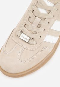 Born2be - Beżowe Sneakersy ze Skóry Naturalnej w Stylu Tenisówek z Paskami Arethephila. Zapięcie: pasek. Kolor: beżowy. Materiał: skóra #5